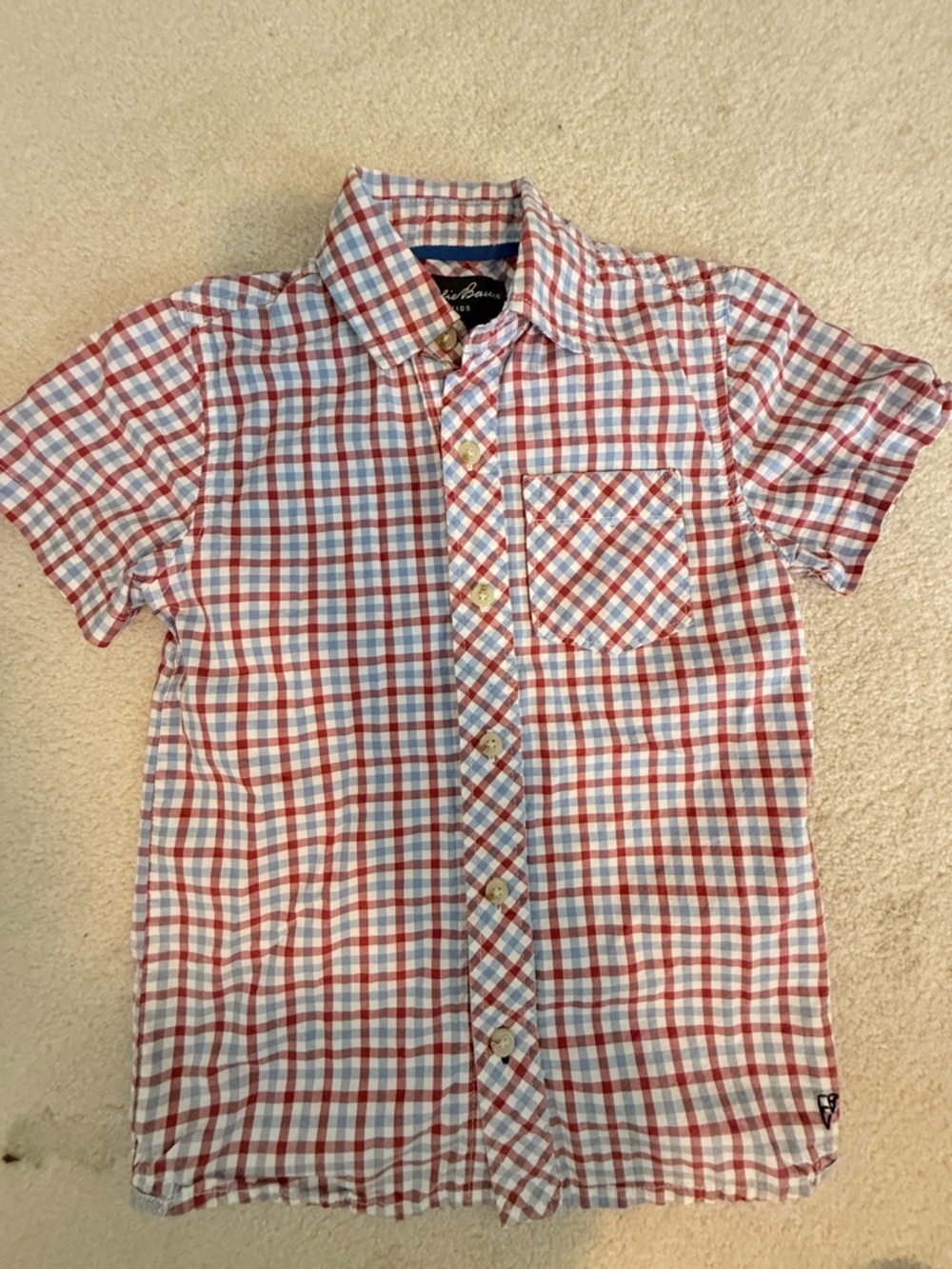 Eddie Bauer Children's Red & Blue Plaid Short-Sleeve Button-Up Shirt